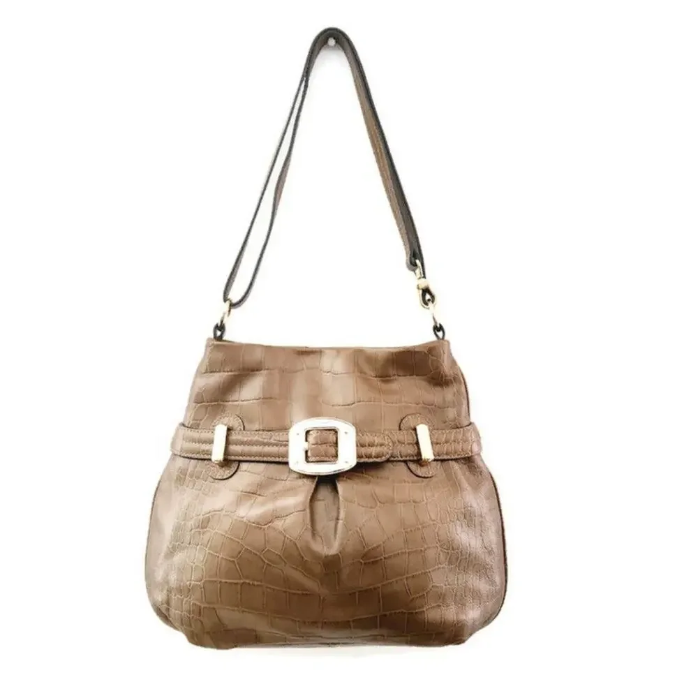 B. Makowsky Women's Brown Leather Crocodile Crossbody Bag - Picture 2 of 8